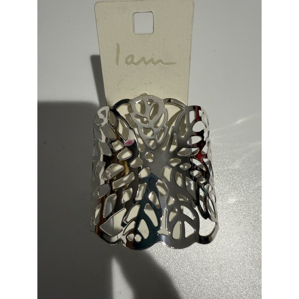 Silver‎ Tone Openwork Cuff Bracelet Thin Lightweight Leaf Leaves  NWT